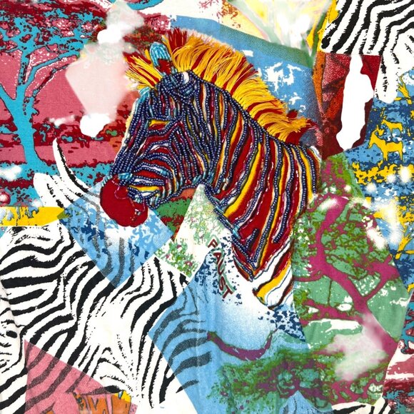 Faust Vintage Zebra Beaded Fringe Rainbow V-Neck Long Sleeve Top Size 42 US 12 - Picture 4 of 12